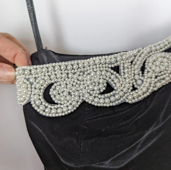 Vintage 90s JESSICA McCLINTOCK sz. 9/10 Gunne Sax Velvet Party Mini DRESS Beaded - Picture 6 of 12